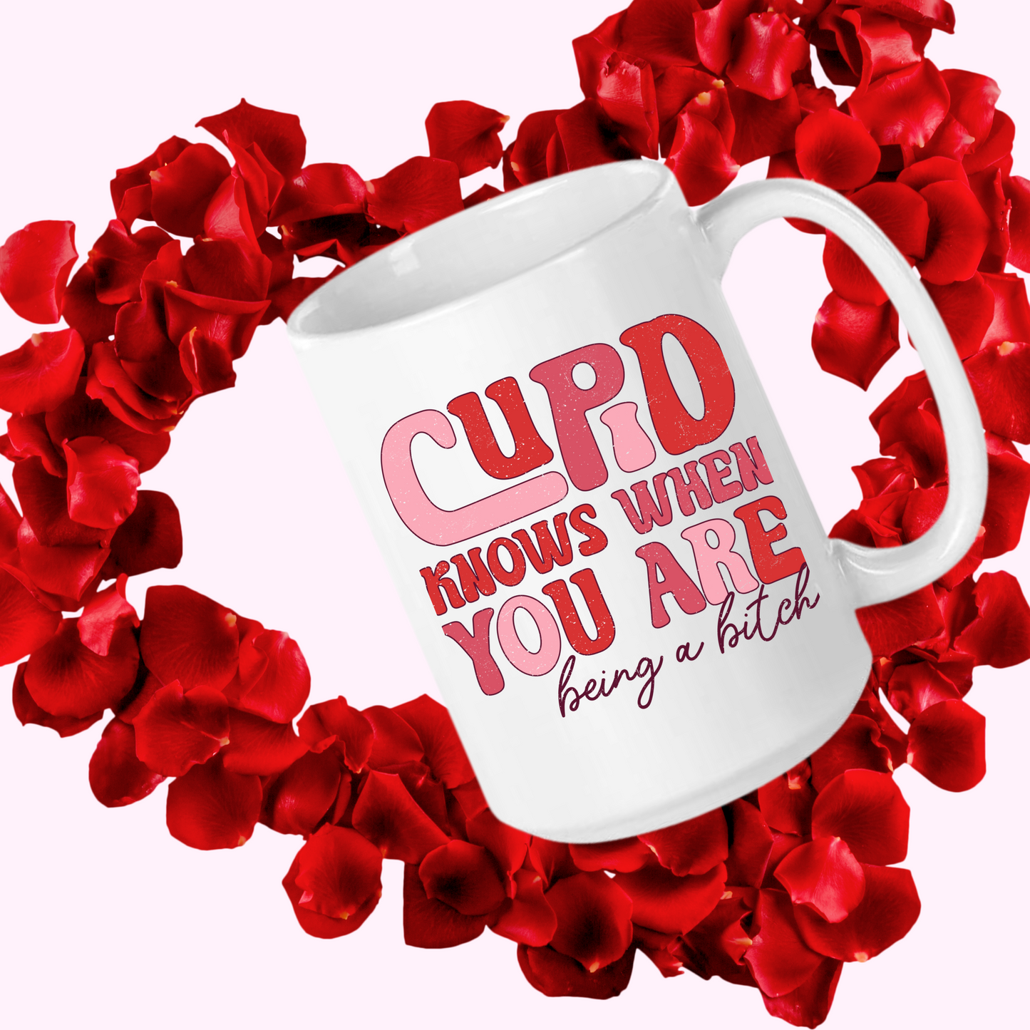 Cupid's Wit: Groovy Valentine's Mug – 11oz & 15oz sizes, dishwasher & microwave-safe. Start your day with humor in every sip!