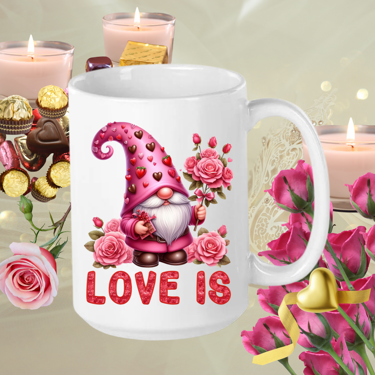 Radiant Romance: 'Love Is' Valentine's Day Mugs – Sip Love, Share Joy. Dishwasher and Microwave Safe. 11oz & 15oz Sizes. Double-Sided Design