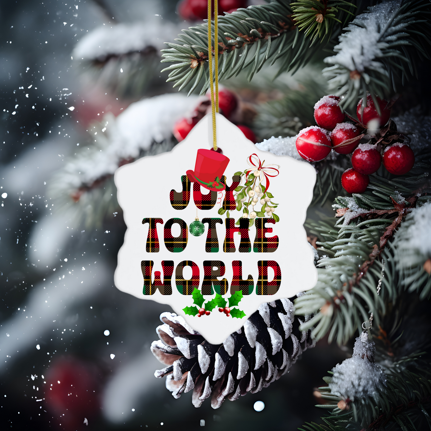 Exquisite Christmas Porcelain Ornaments with “Joy to the world”; a stunning addition to your holiday decor.