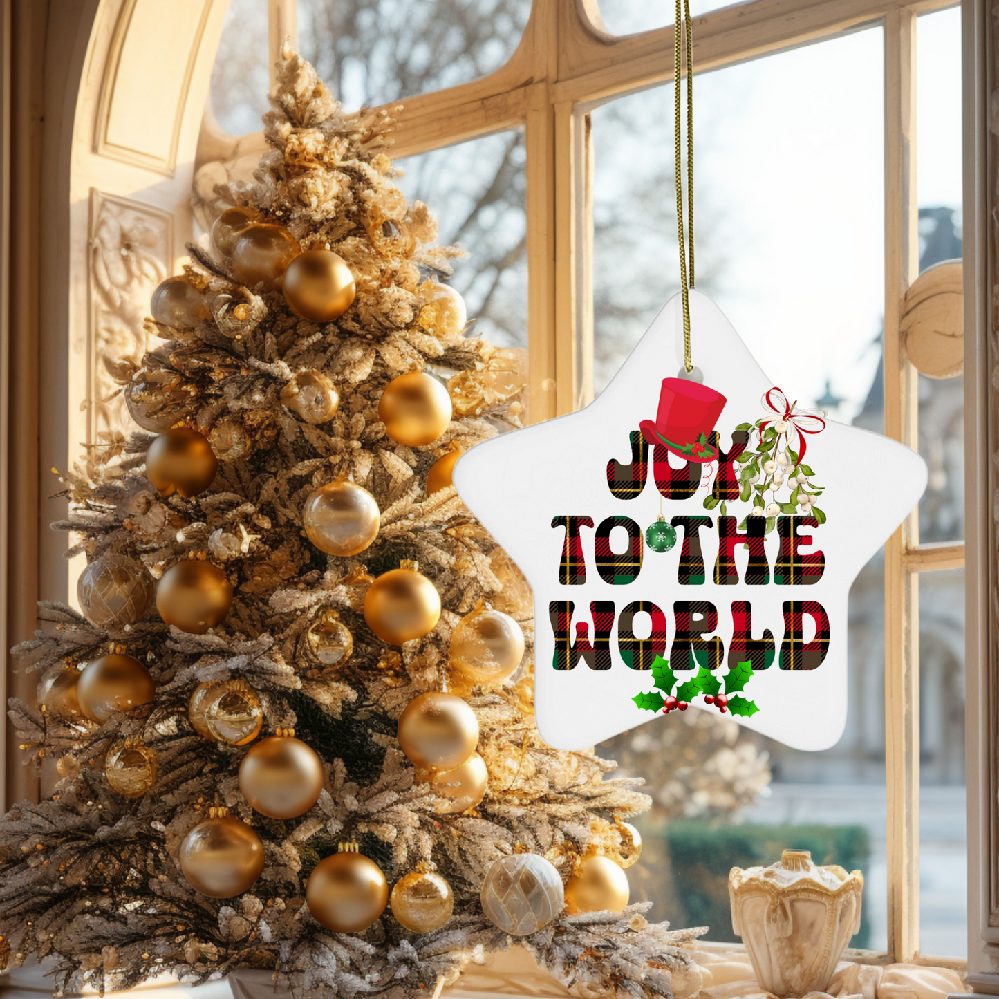 Exquisite Christmas Porcelain Ornaments with “Joy to the world”; a stunning addition to your holiday decor.