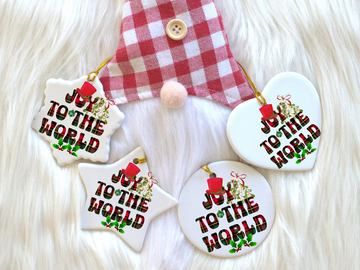 Exquisite Christmas Porcelain Ornaments with “Joy to the world”; a stunning addition to your holiday decor.