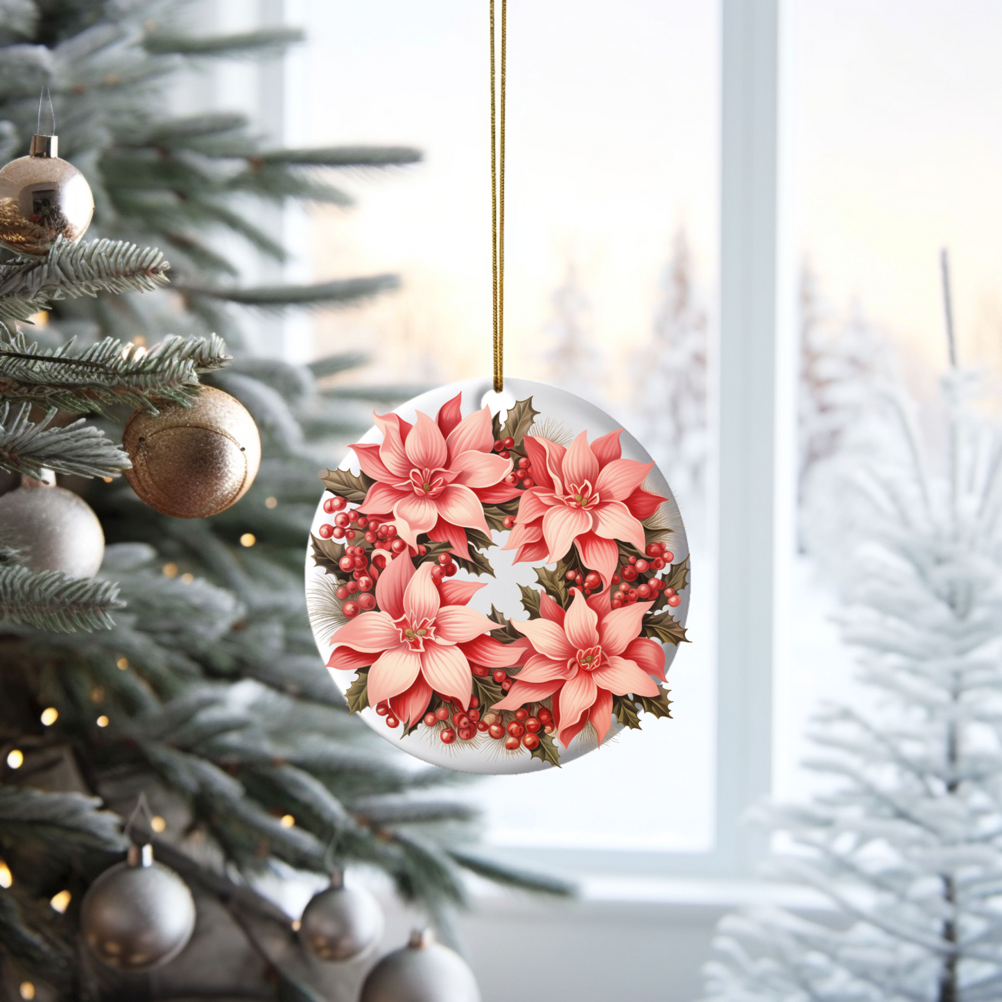 Radiant 3D Porcelain Christmas Wreath Ornament: Elegance in Every Detail for Your Holiday Joy!