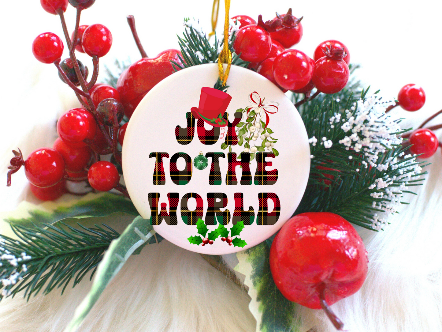 Exquisite Christmas Porcelain Ornaments with “Joy to the world”; a stunning addition to your holiday decor.