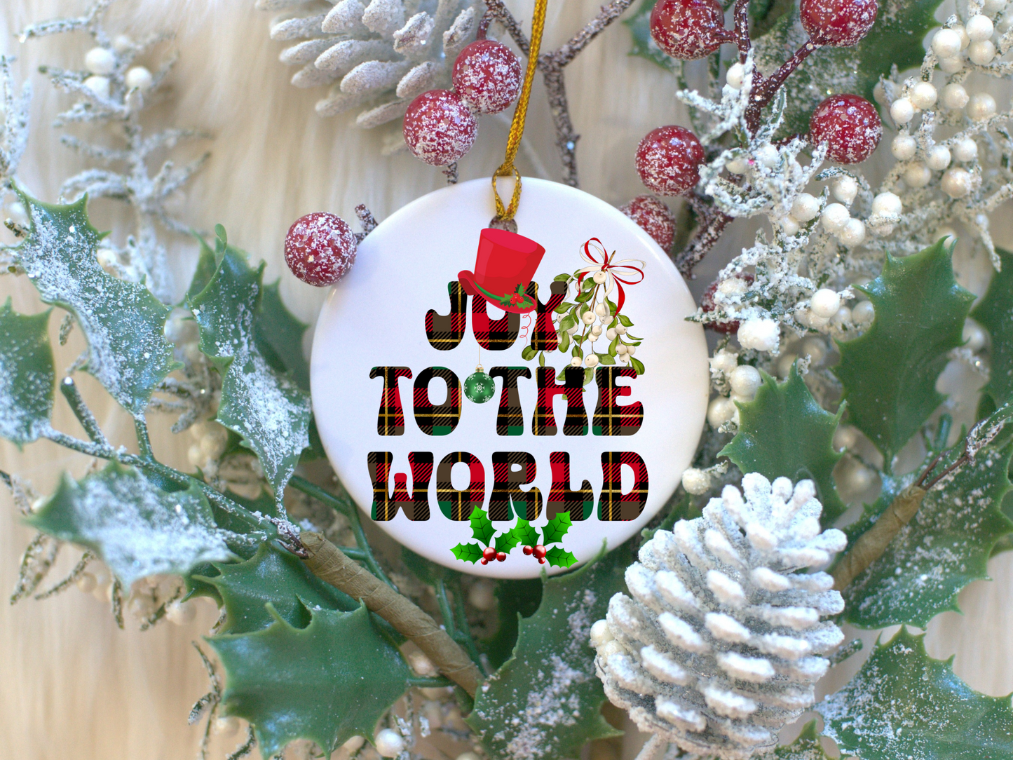 Exquisite Christmas Porcelain Ornaments with “Joy to the world”; a stunning addition to your holiday decor.