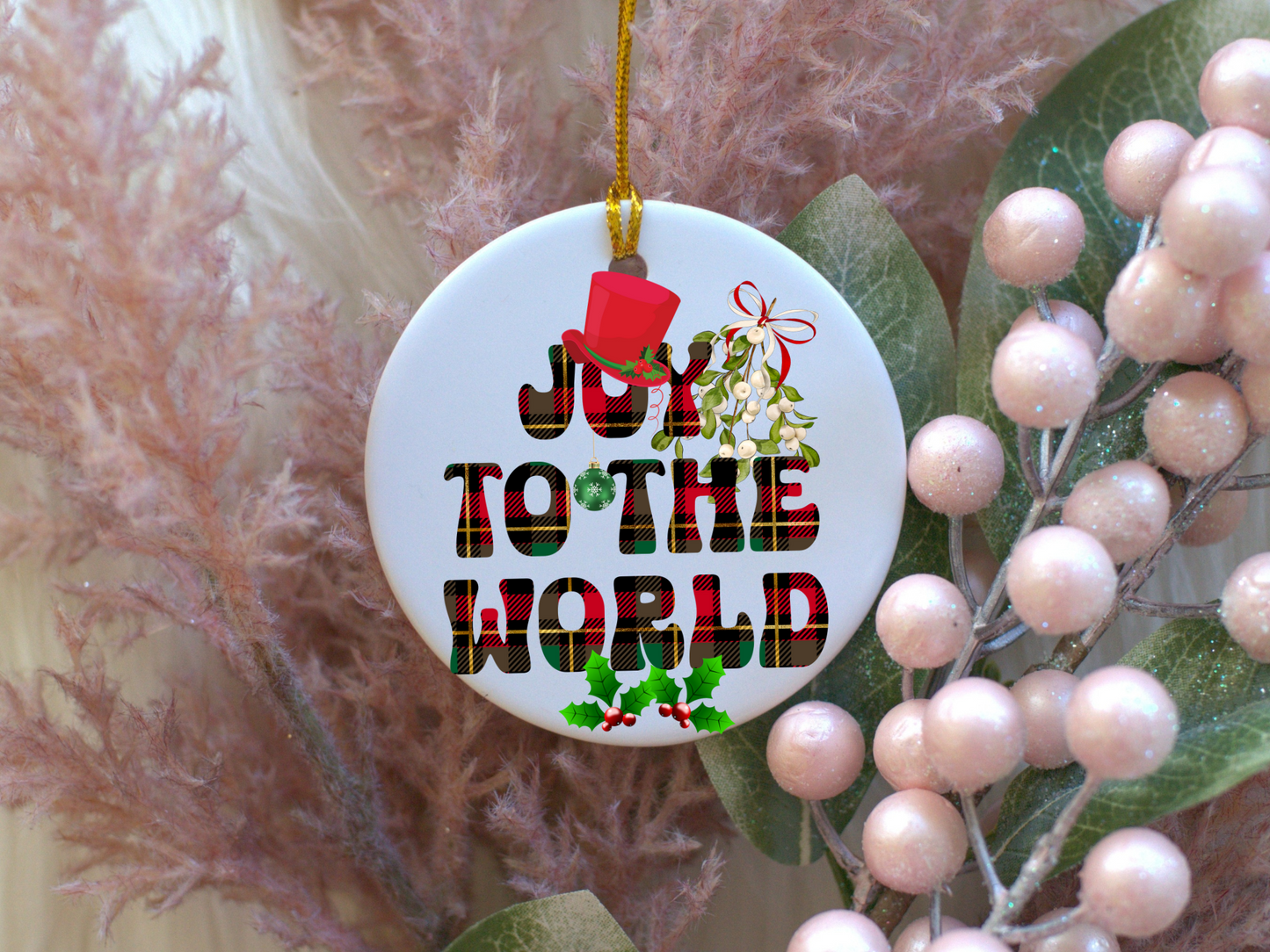 Exquisite Christmas Porcelain Ornaments with “Joy to the world”; a stunning addition to your holiday decor.