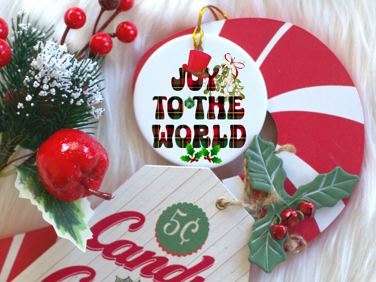 Exquisite Christmas Porcelain Ornaments with “Joy to the world”; a stunning addition to your holiday decor.