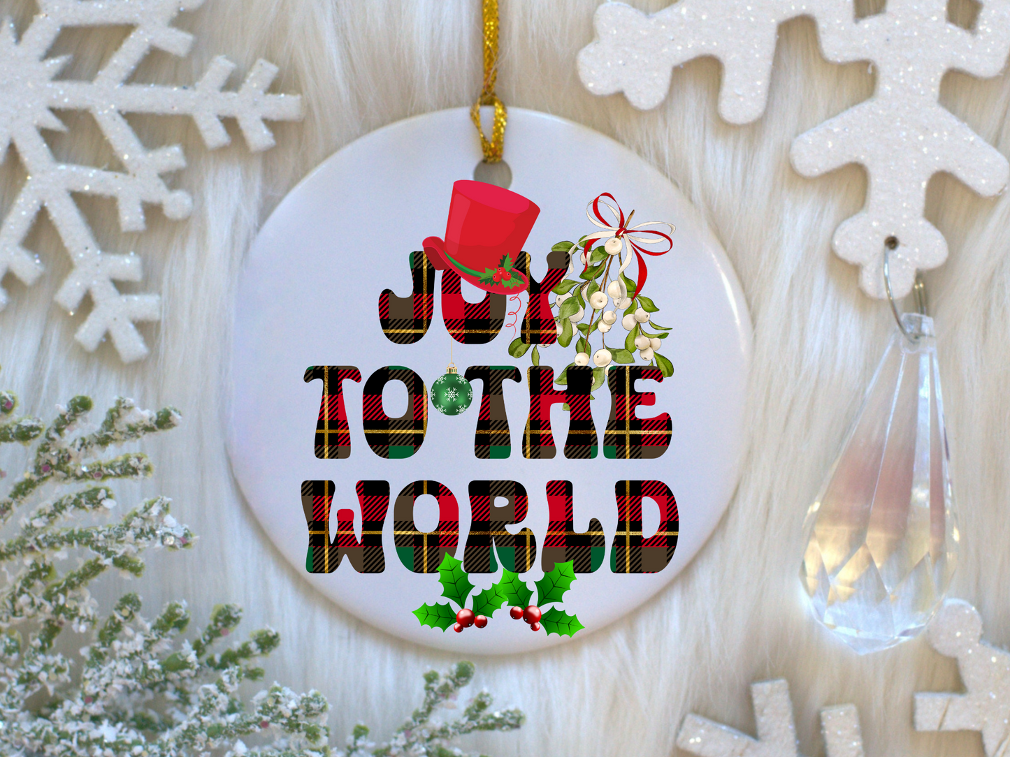 Exquisite Christmas Porcelain Ornaments with “Joy to the world”; a stunning addition to your holiday decor.