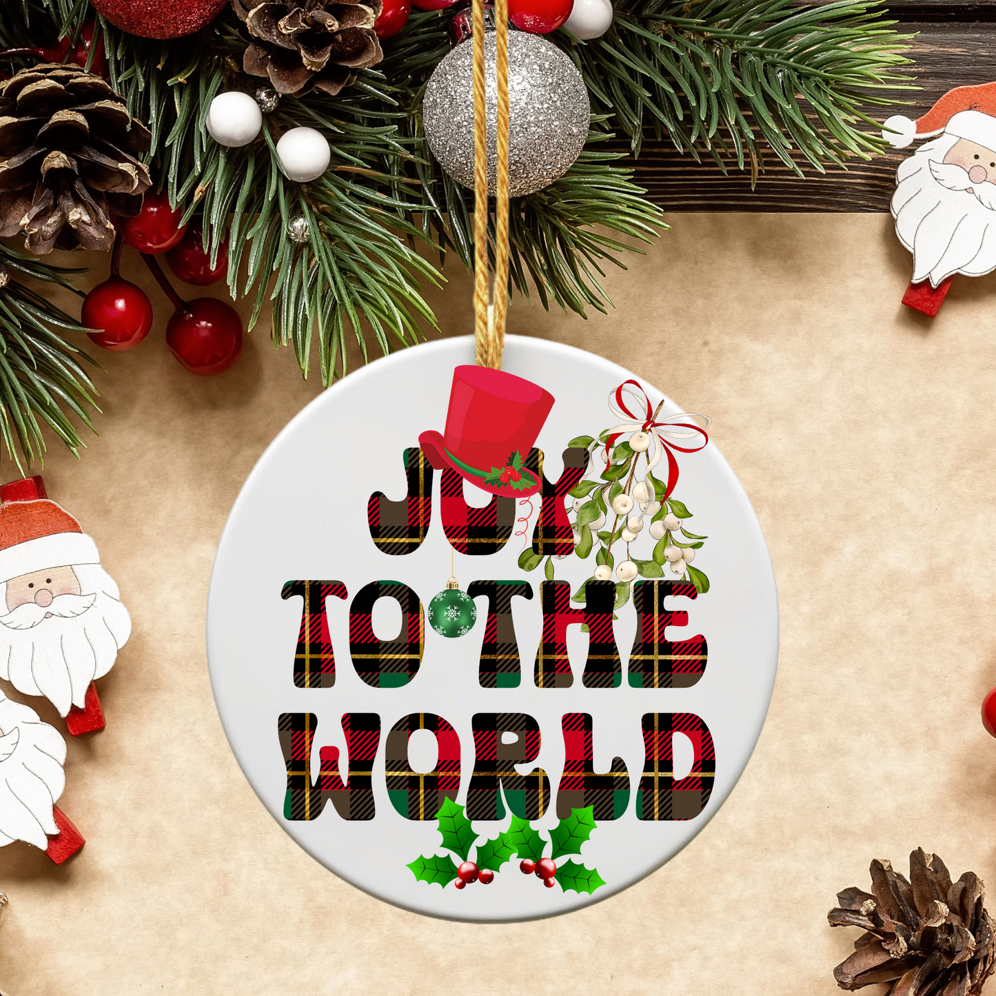 Exquisite Christmas Porcelain Ornaments with “Joy to the world”; a stunning addition to your holiday decor.