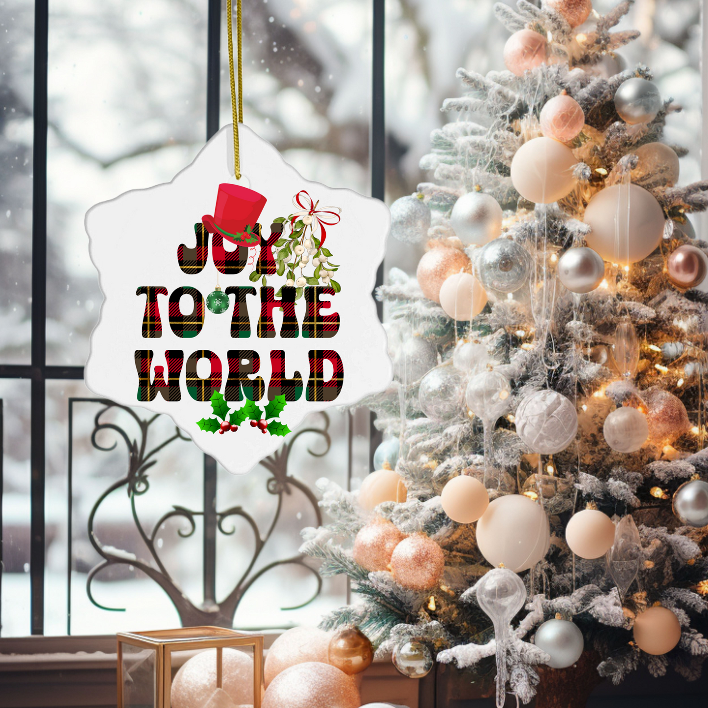 Exquisite Christmas Porcelain Ornaments with “Joy to the world”; a stunning addition to your holiday decor.