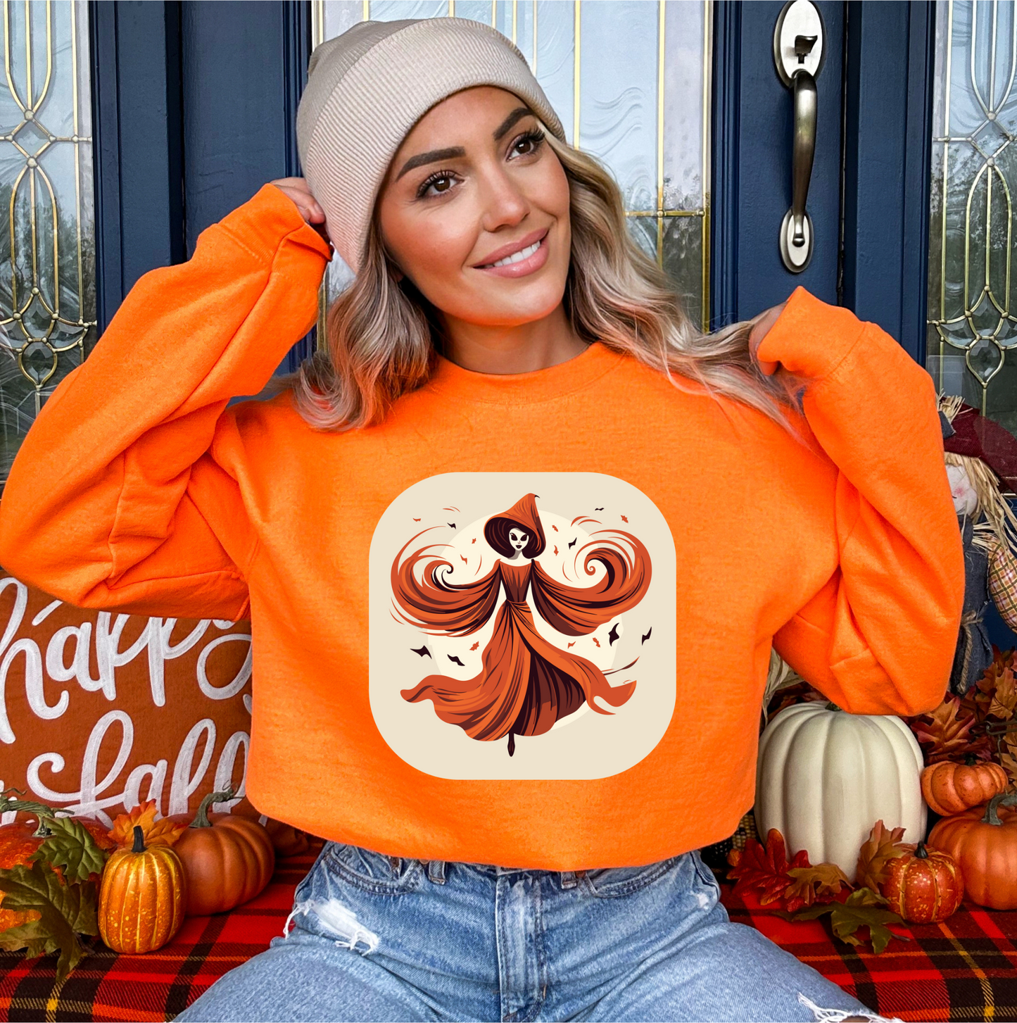 Explore our bewitching collection of Halloween sweatshirts, showcasing the mysterious allure of a vintage ghost on the front.