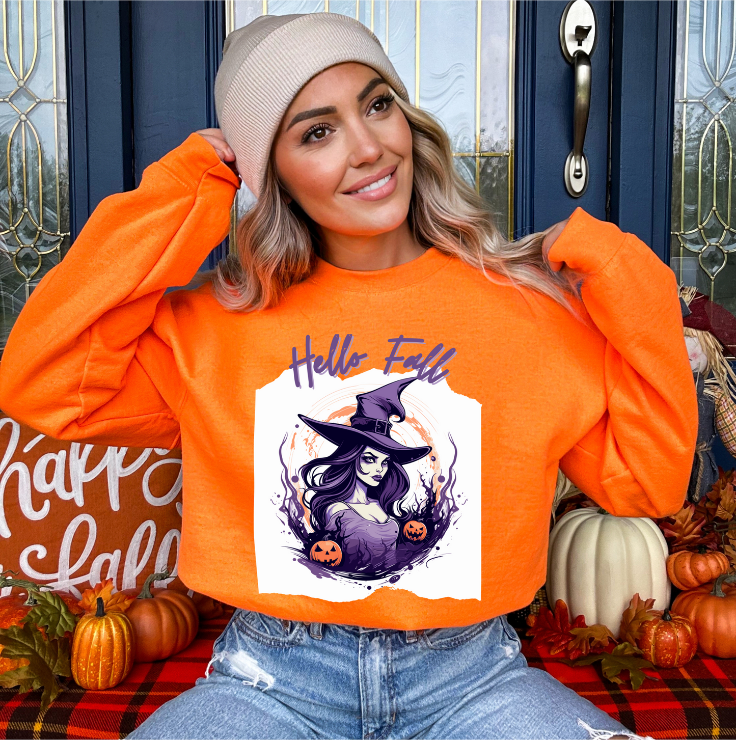 Explore our bewitching collection of Halloween sweatshirts, showcasing the mysterious allure of a witch on the front.