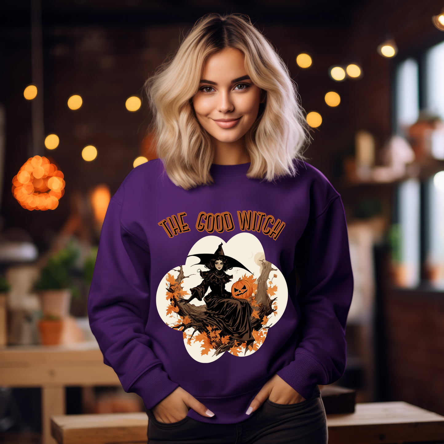 Explore our bewitching collection of Halloween sweatshirts, showcasing the mysterious allure of a witch on the front.