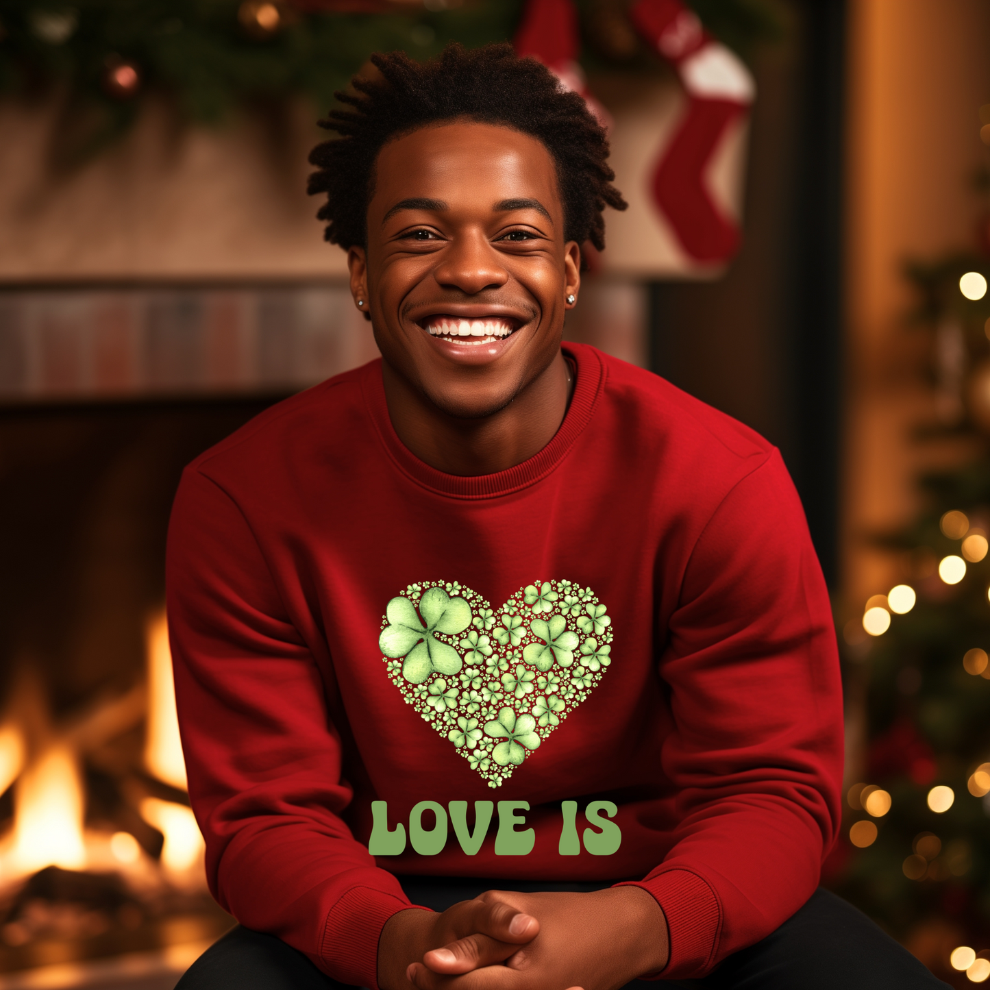 Embrace Love's Warmth: Introducing 'Love is' Gildan 18000 Sweatshirts - Whimsical Designs, Shamrock & Heart, Cozy Comfort, Thoughtful Sizing