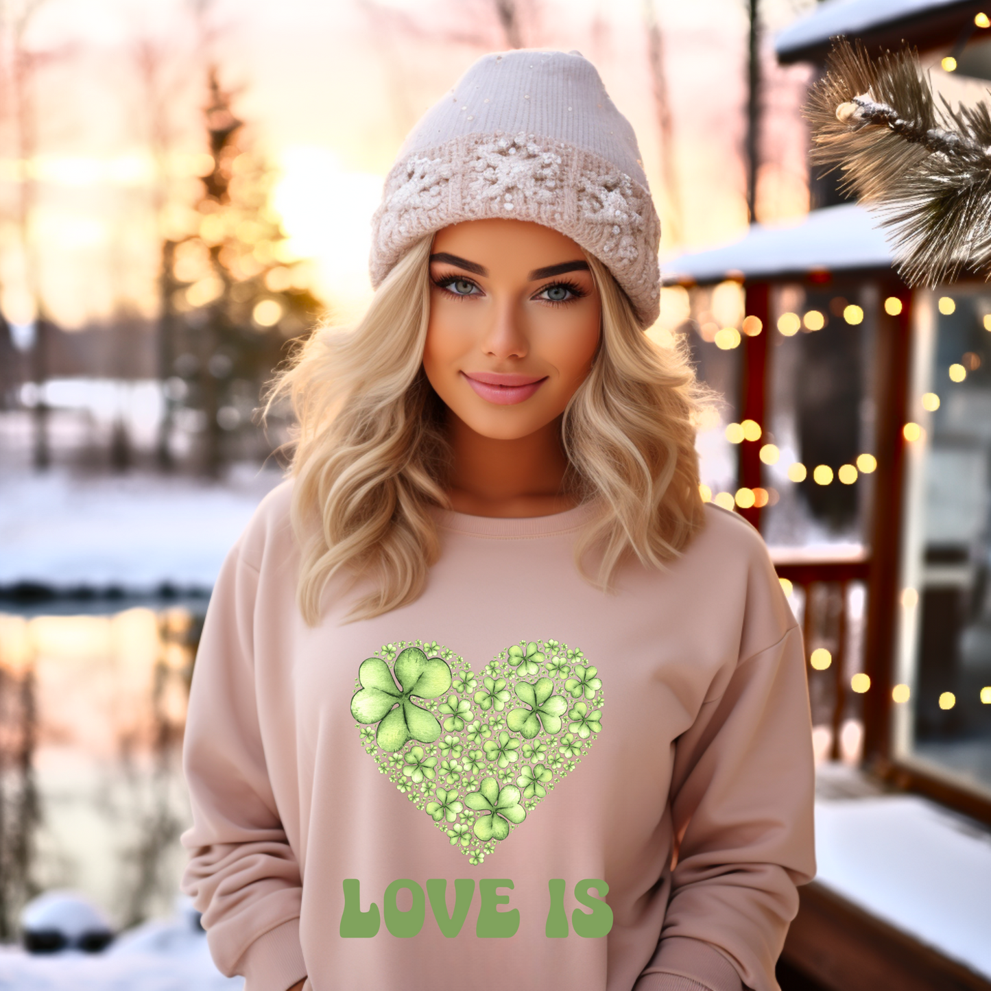 Embrace Love's Warmth: Introducing 'Love is' Gildan 18000 Sweatshirts - Whimsical Designs, Shamrock & Heart, Cozy Comfort, Thoughtful Sizing