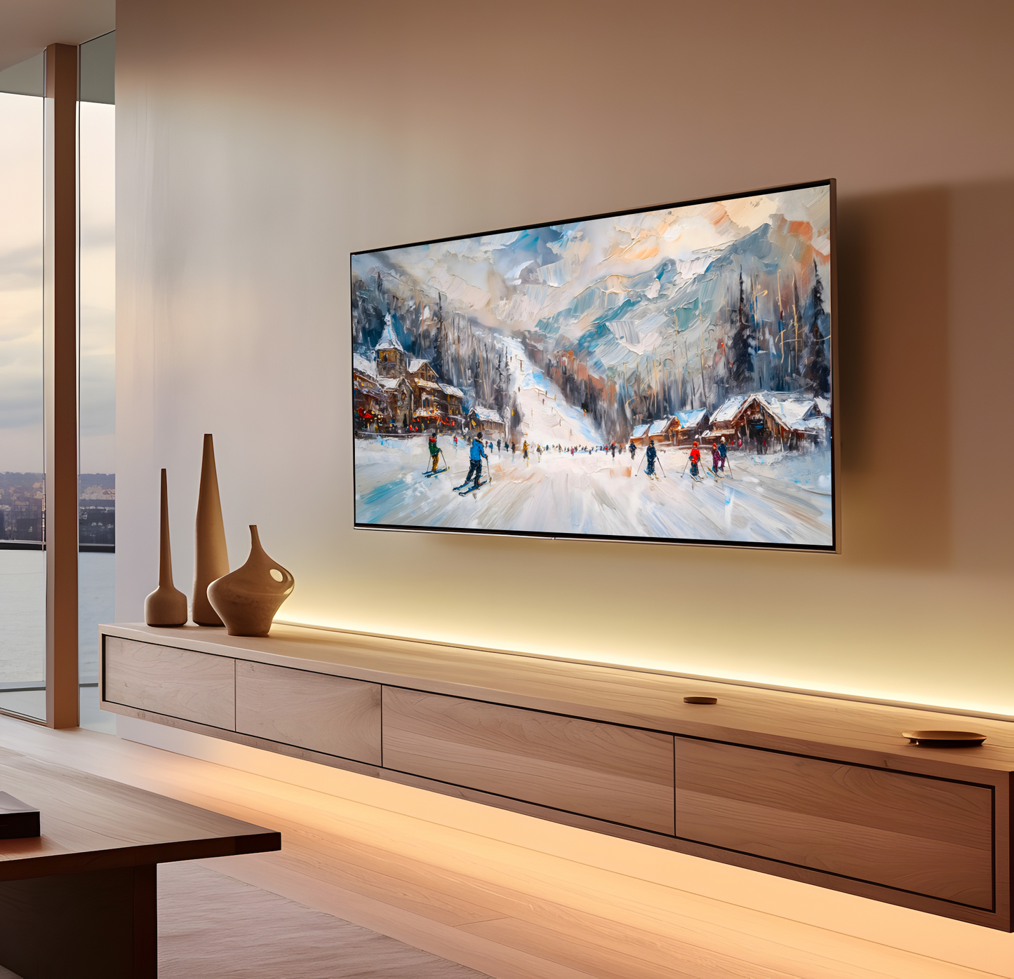 Vintage Vistas: Transform Your TV into a Textured Masterpiece. Frame TV Ski Hill Art, Vintage Winter Digital Download Art File, Ski Hill TV Art Frame, Winter Ski Scene Art for Frame TV