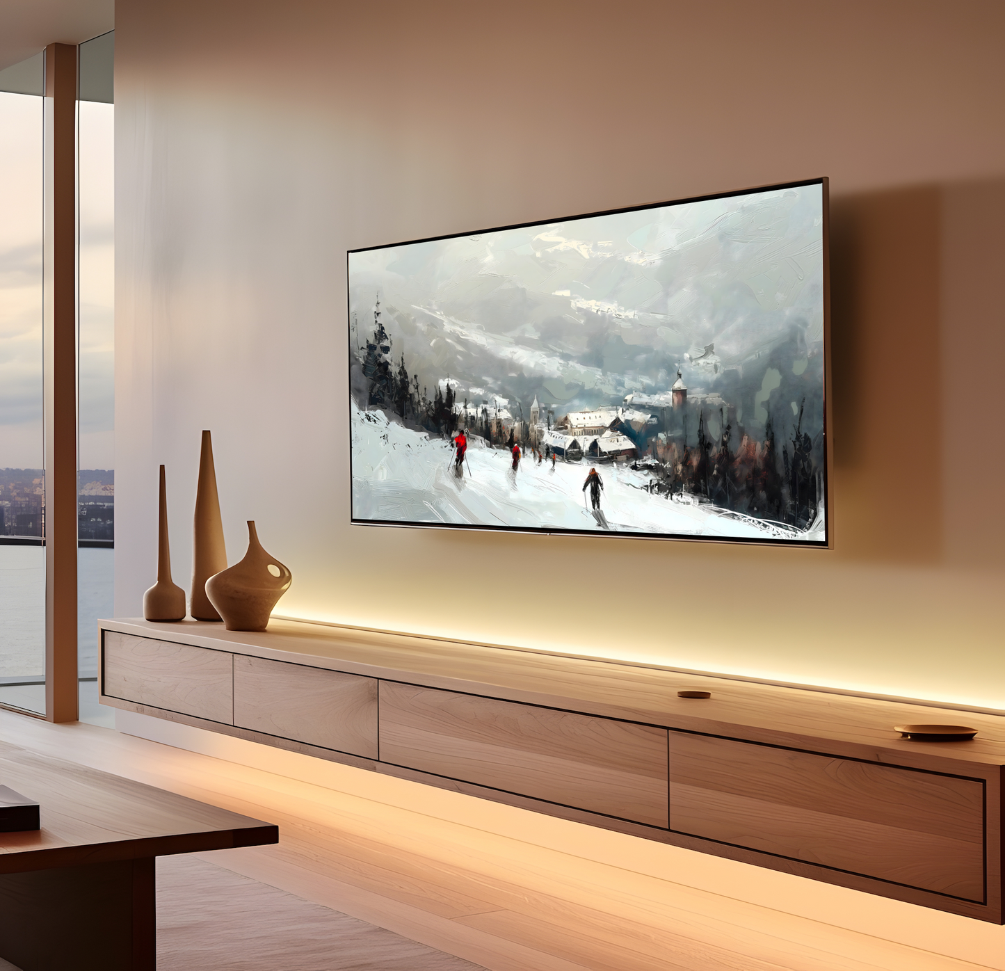 Vintage Vistas: Transform Your TV into a Textured Masterpiece. Frame TV Ski Hill Art, Vintage Winter Digital Download Art File, Ski Hill TV Art Frame, Winter Ski Scene Art for Frame TV