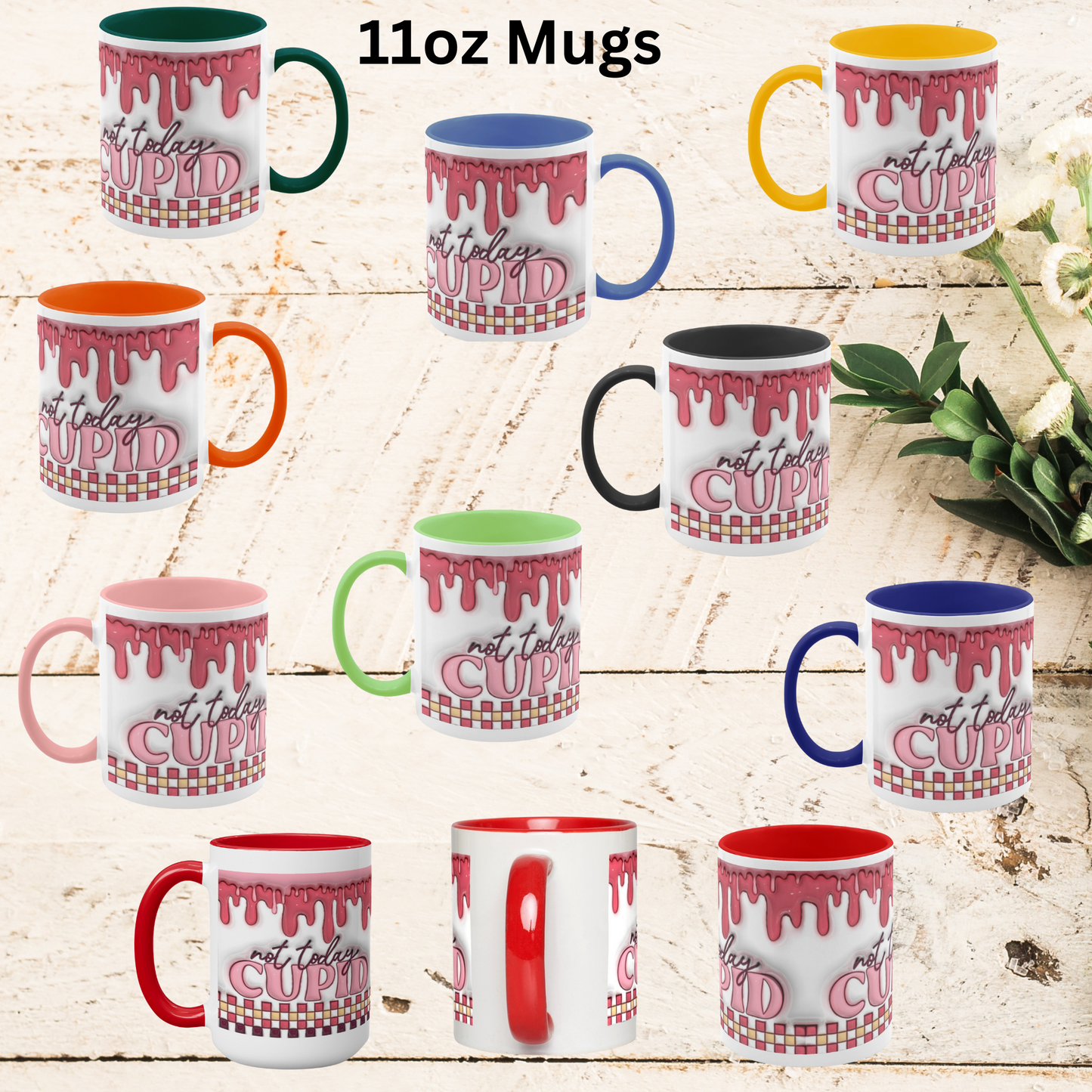 Love Unleashed: Not Today Cupid Valentine's Two-Tone Mugs - A Symphony of Colors on Glossy White Canvas, Sip Romance Daily!