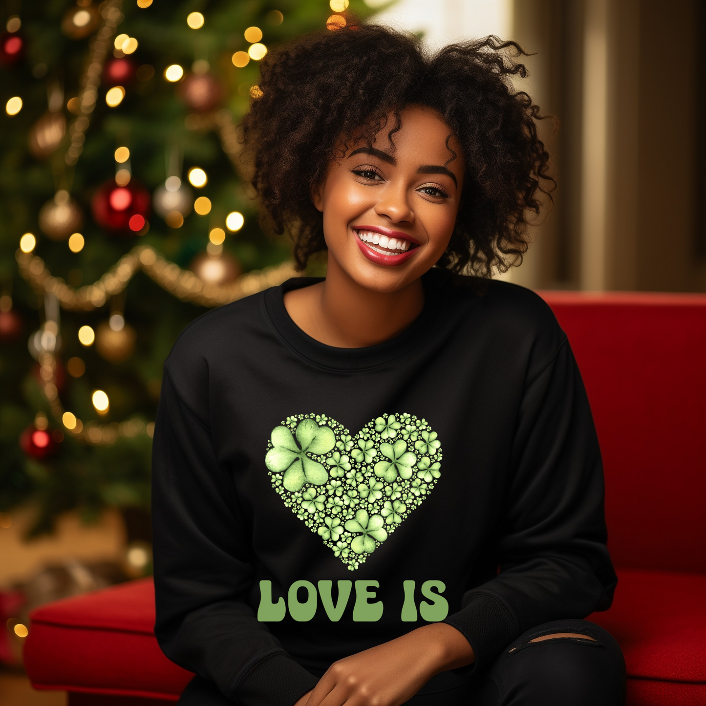 Embrace Love's Warmth: Introducing 'Love is' Gildan 18000 Sweatshirts - Whimsical Designs, Shamrock & Heart, Cozy Comfort, Thoughtful Sizing