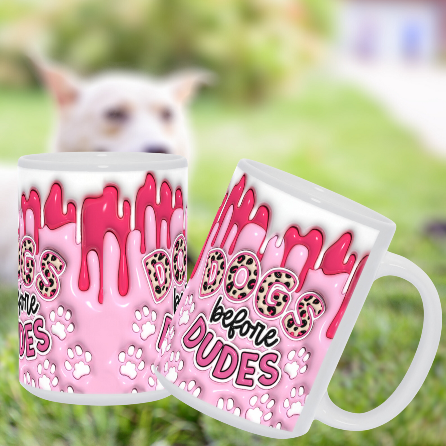 Paws & Love: Inflated Ceramic Mug Collection – “Dogs Before Dudes”.