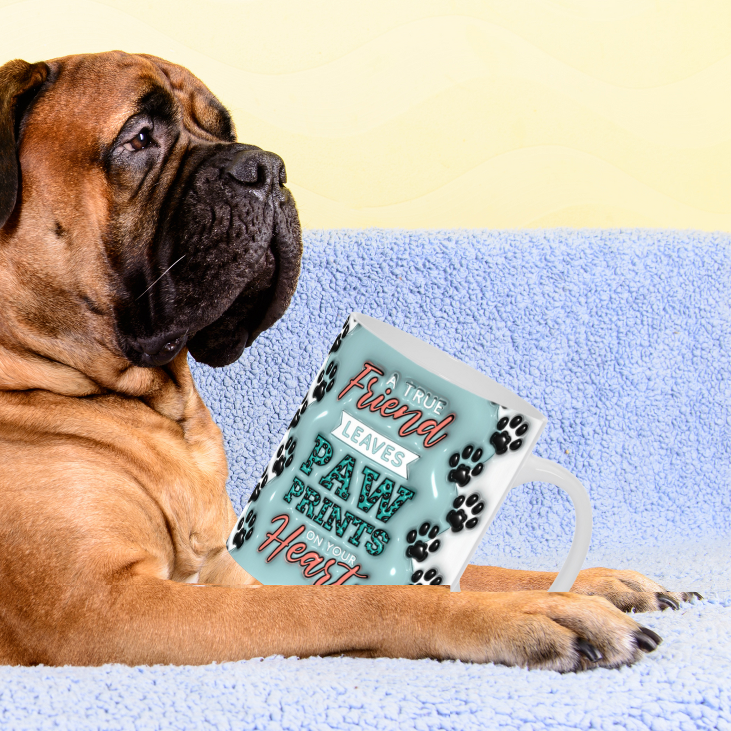Paws & Love: Inflated Ceramic Mug Collection – “A True Friend Leaves Paw Prints on Your Heart”.
