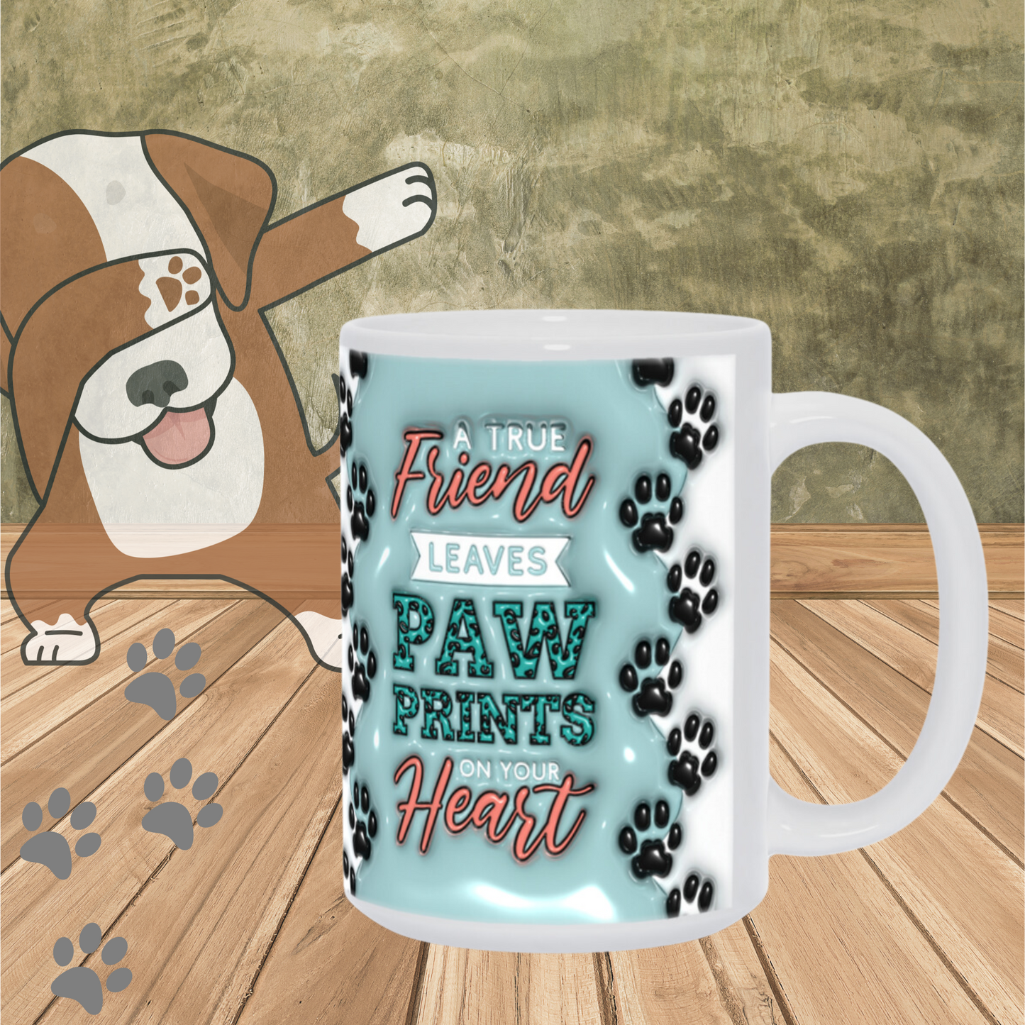 Paws & Love: Inflated Ceramic Mug Collection – “A True Friend Leaves Paw Prints on Your Heart”.