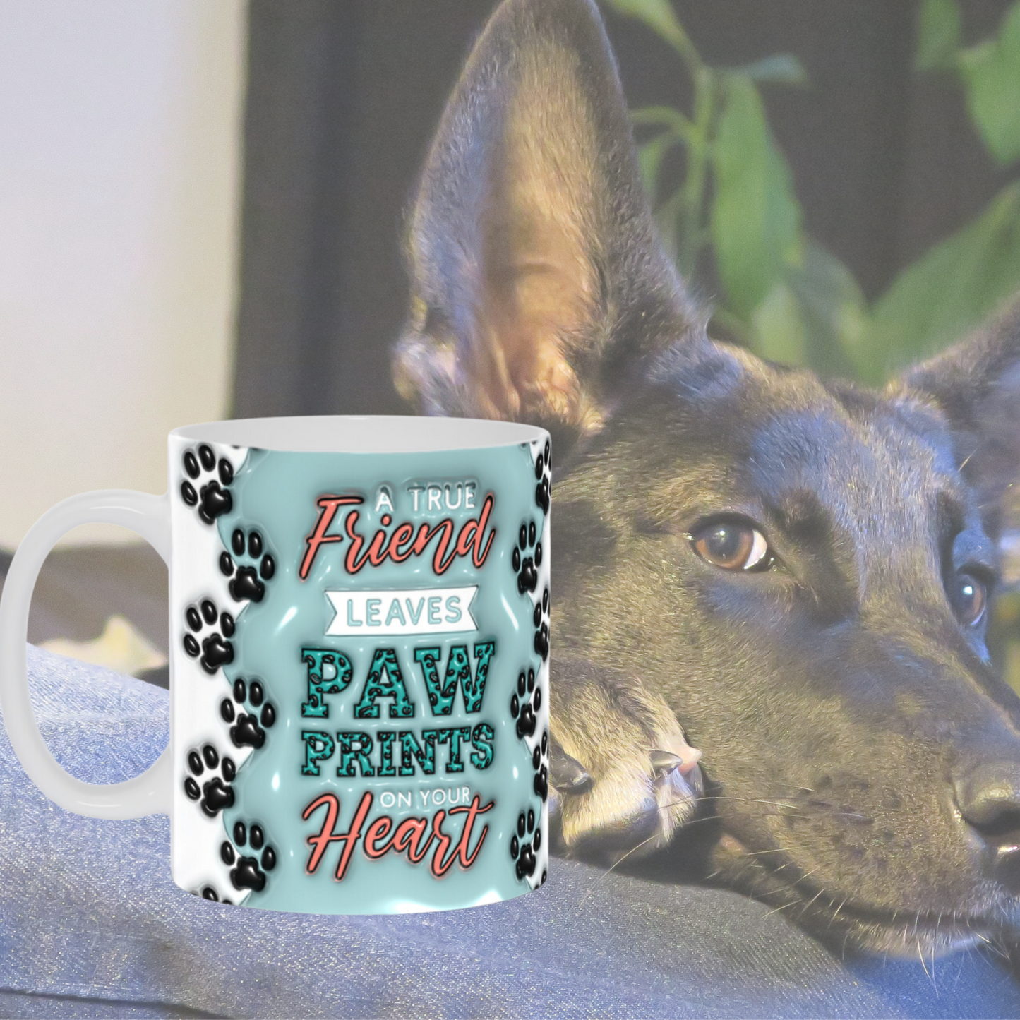Paws & Love: Inflated Ceramic Mug Collection – “A True Friend Leaves Paw Prints on Your Heart”.