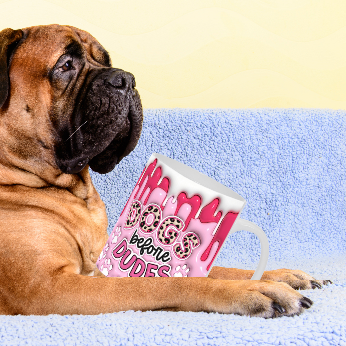 Paws & Love: Inflated Ceramic Mug Collection – “Dogs Before Dudes”.