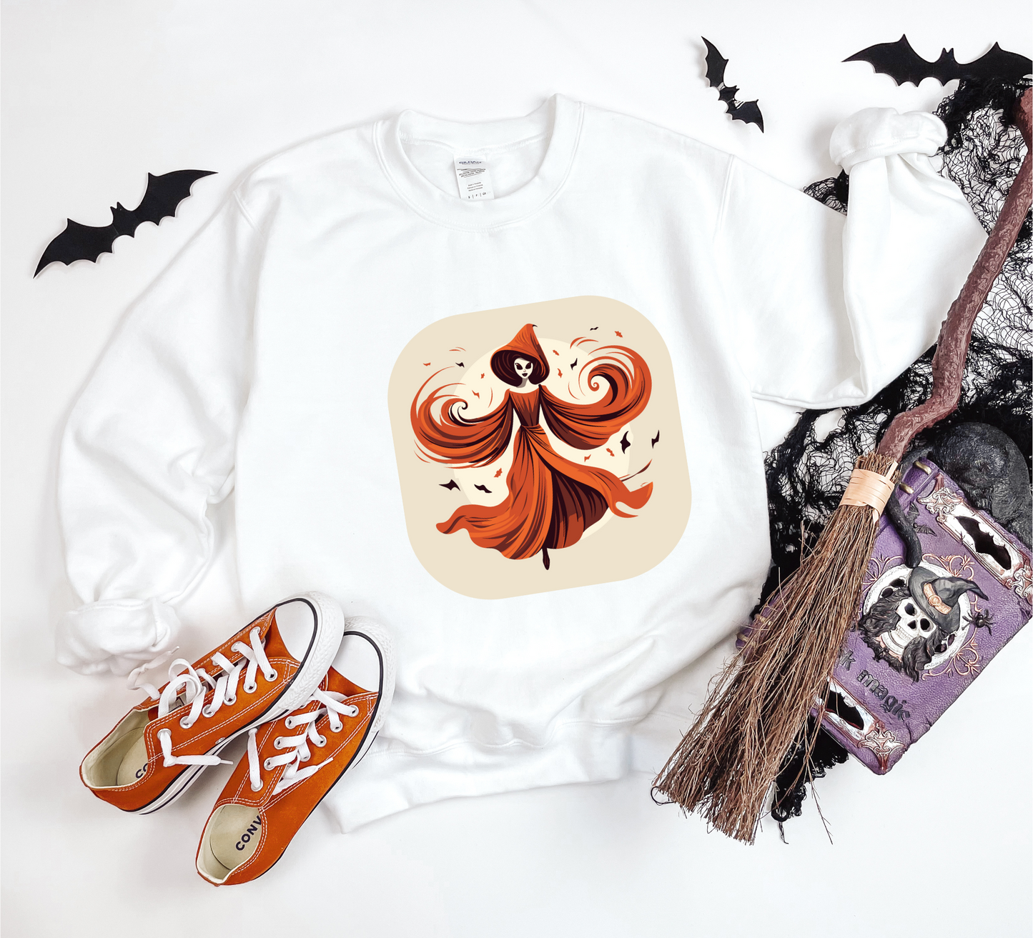 Explore our bewitching collection of Halloween sweatshirts, showcasing the mysterious allure of a vintage ghost on the front.