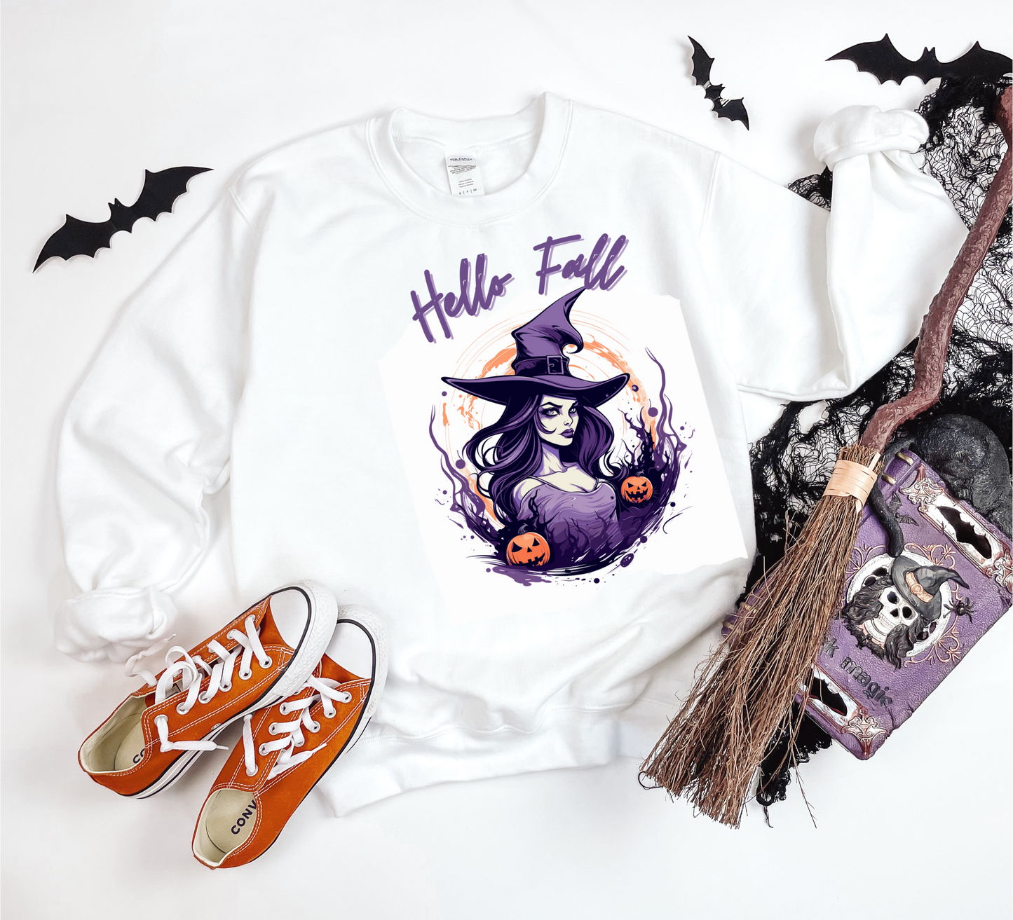 Explore our bewitching collection of Halloween sweatshirts, showcasing the mysterious allure of a witch on the front.