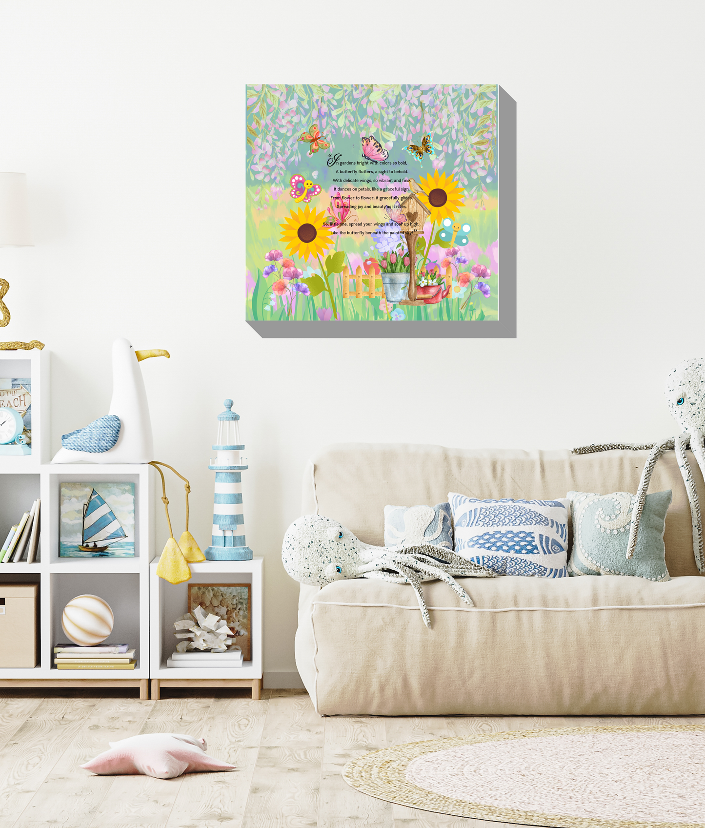 Whimsical Animal Rhyme Canvas Wraps: Colorful Stories for Kids' Spaces - Flowers & Butterflies