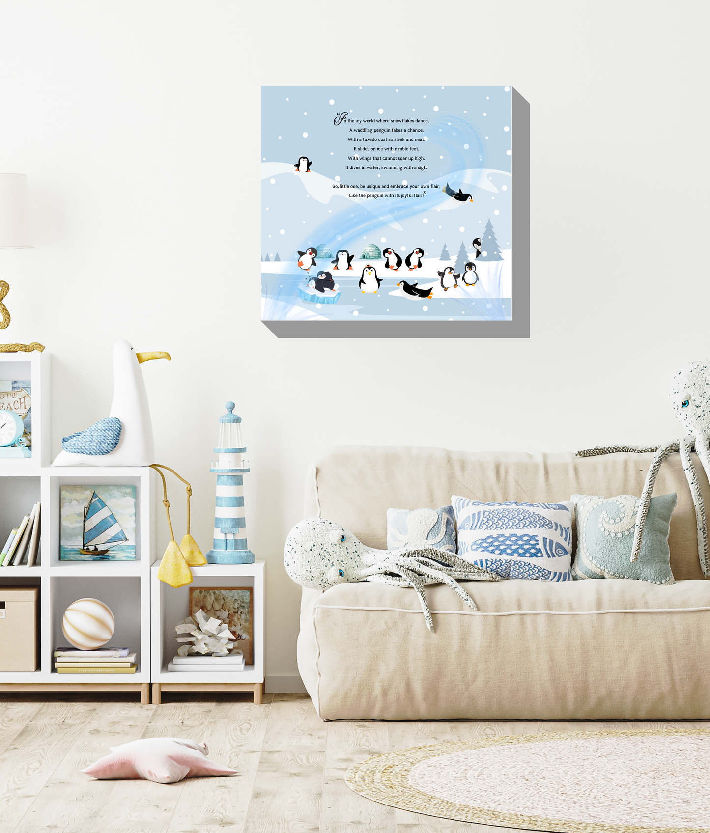 Whimsical Animal Rhyme Canvas Wraps: Colorful Stories for Kids' Spaces - Penguins