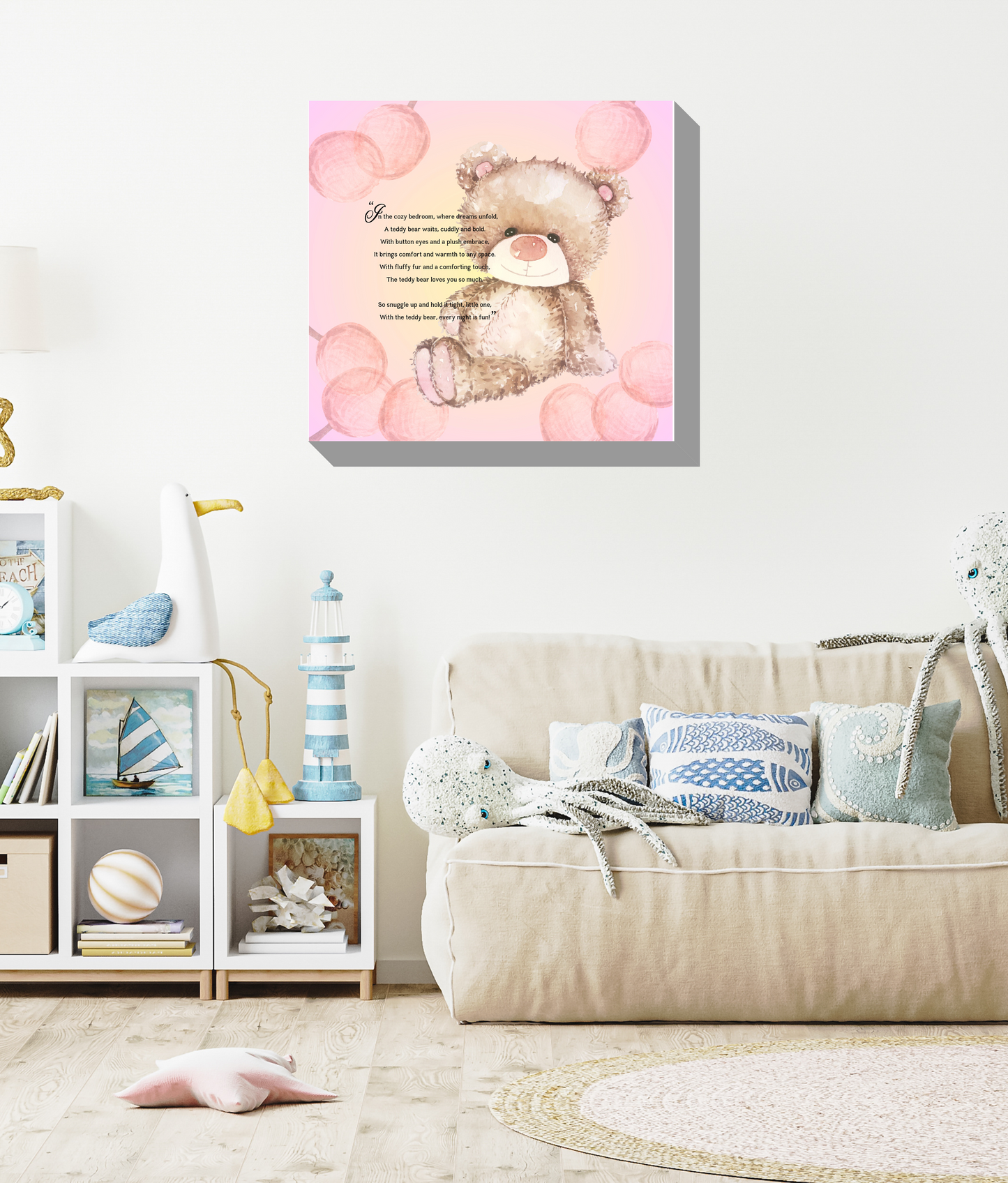 Whimsical Animal Rhyme Canvas Wraps: Colorful Stories for Kids' Spaces - Teddy Bear
