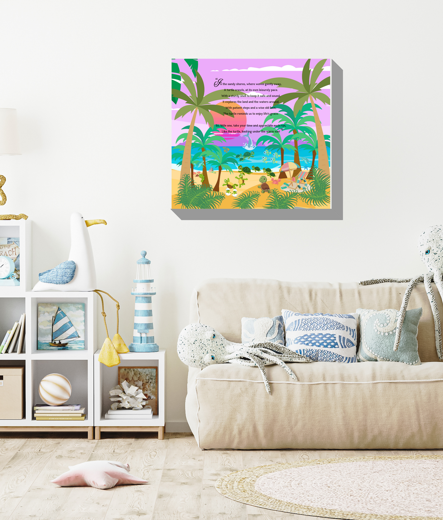 Whimsical Animal Rhyme Canvas Wraps: Colorful Stories for Kids' Spaces - Turtles