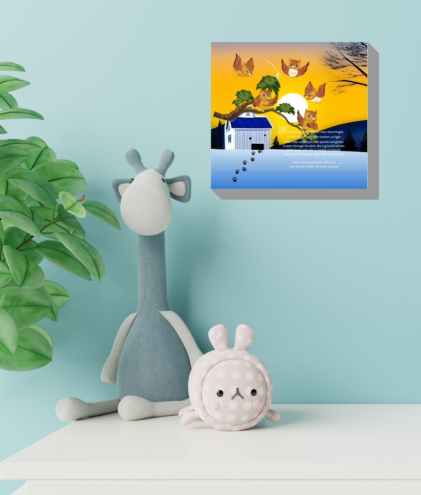 Whimsical Animal Rhyme Canvas Wraps: Colorful Stories for Kids' Spaces - Owls