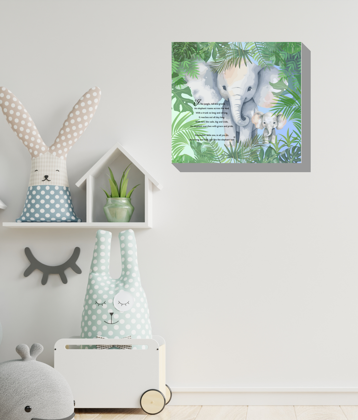Whimsical Animal Rhyme Canvas Wraps: Colorful Stories for Kids' Spaces - Elephants
