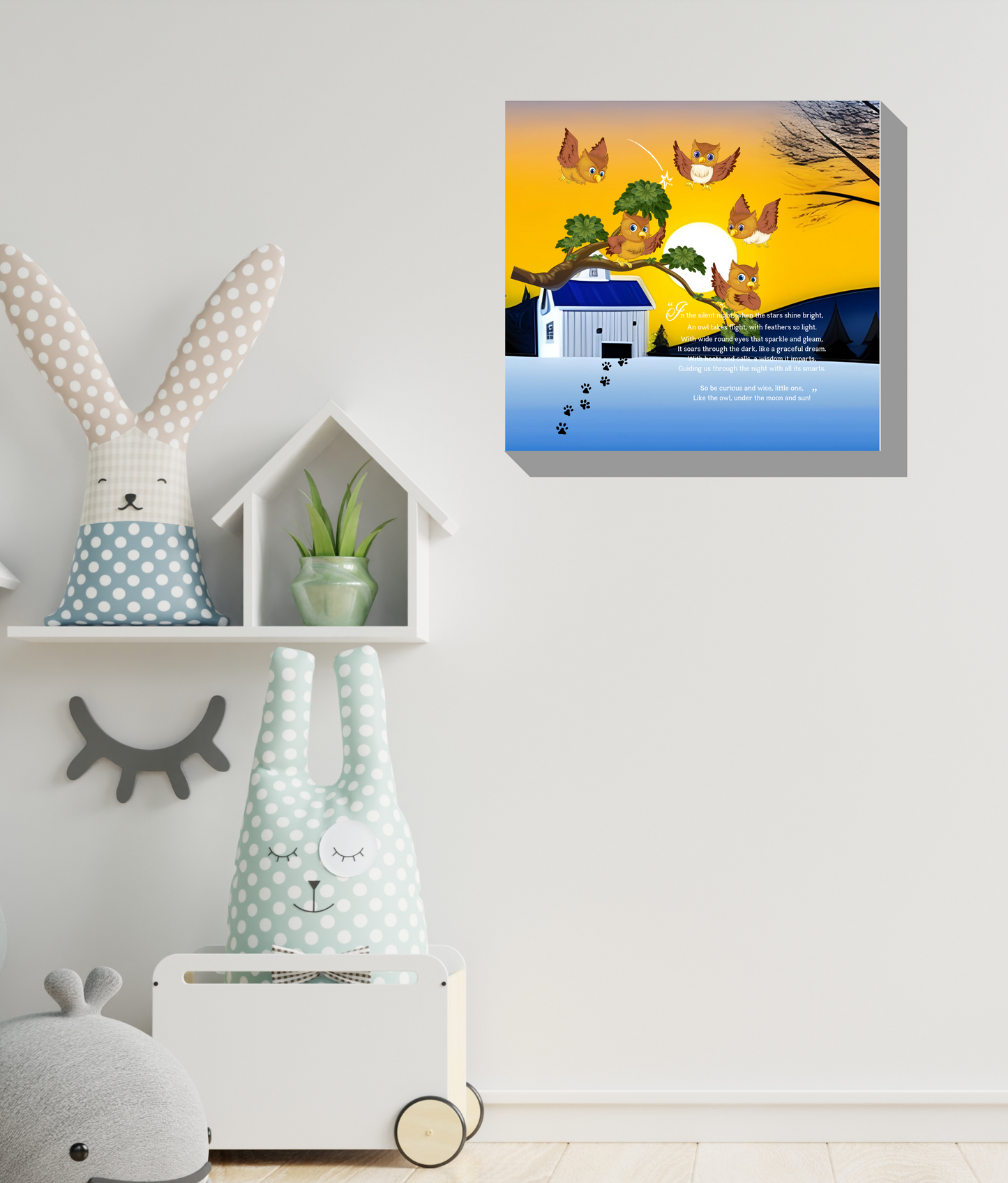 Whimsical Animal Rhyme Canvas Wraps: Colorful Stories for Kids' Spaces - Owls