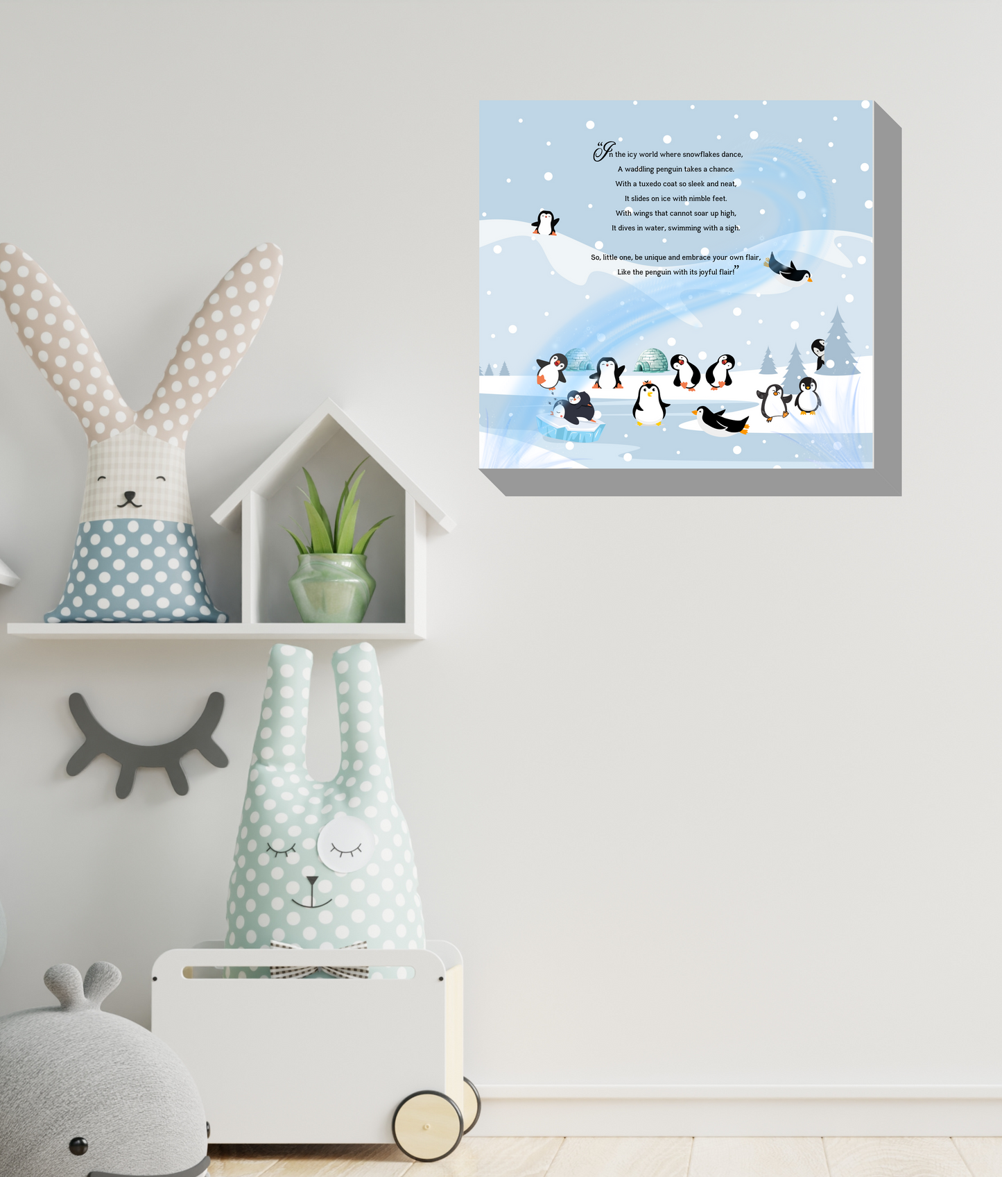 Whimsical Animal Rhyme Canvas Wraps: Colorful Stories for Kids' Spaces - Penguins