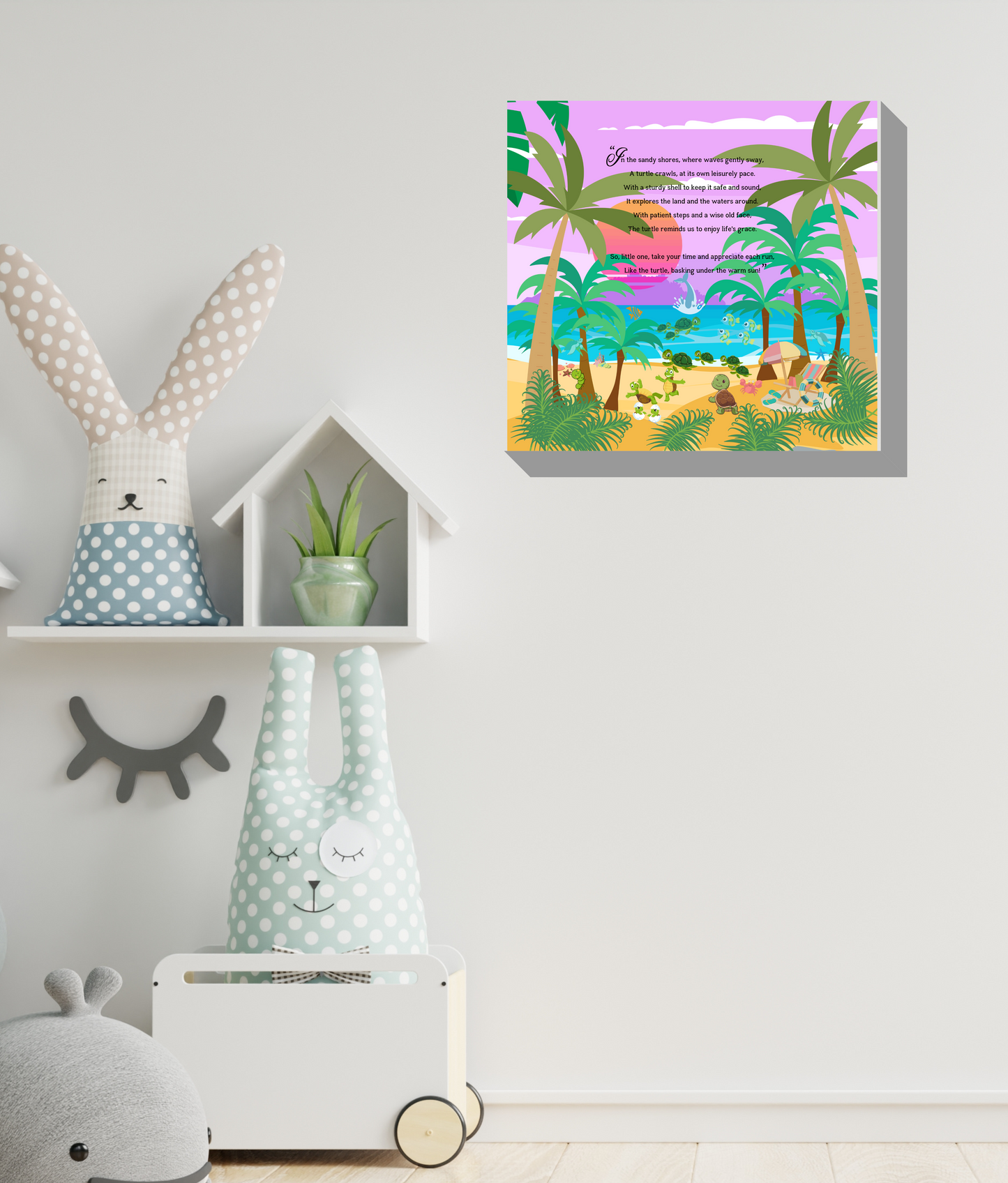 Whimsical Animal Rhyme Canvas Wraps: Colorful Stories for Kids' Spaces - Turtles