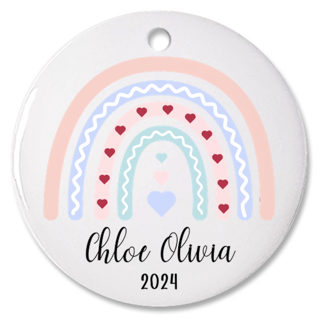 Personalized Newborn Baby Girl And Boy Rainbow Porcelain Keepsake Bauble, Baby Girl And Boy 1st Christmas Colorful Rainbow Ornament
