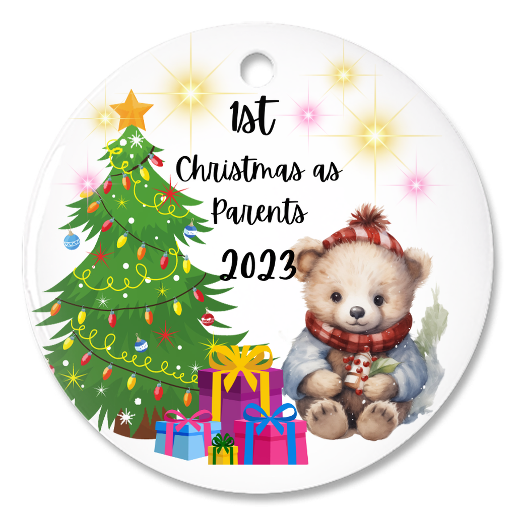 Cherished Beginnings: Personalized Porcelain Ornament for Parents' First Christmas – Handmade Elegance, Lasting Memories.