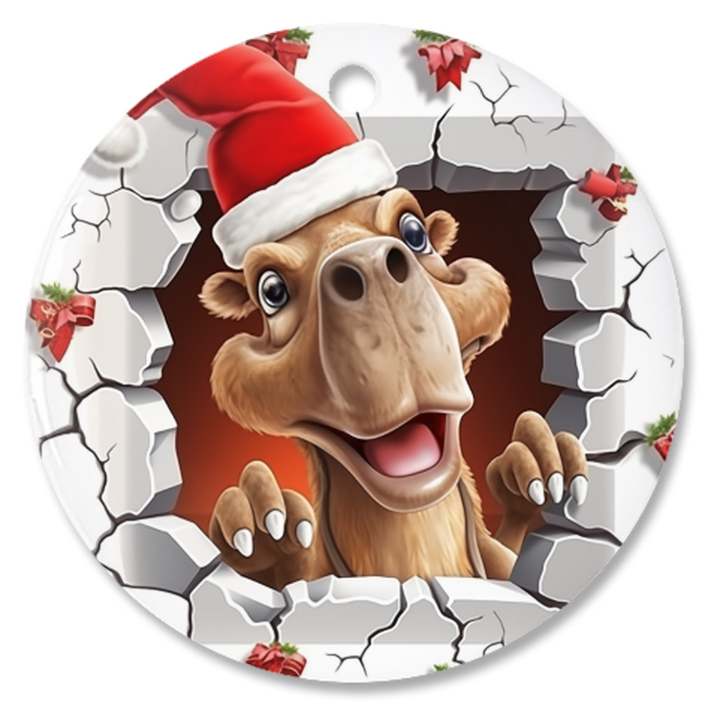 Radiant 3D Animal Breakthrough Porcelain Christmas Camel Ornament: Elegance in Every Detail for Your Holiday Joy!
