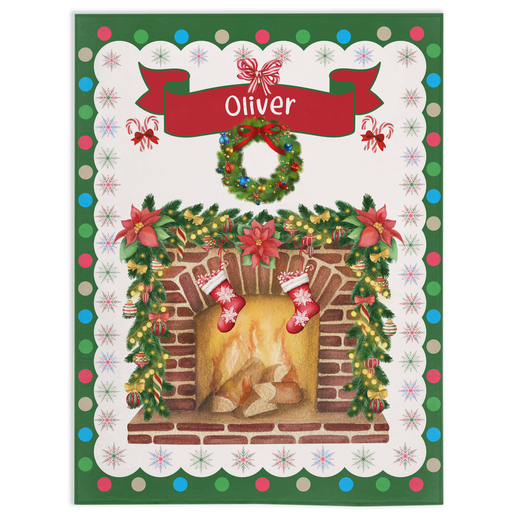 Personalized Children’s Christmas Fireplace Plush Minky Blanket, Soft Minky Baby Blanket, 30x40”, 50x60”, 60x80” Kids Throw Blanket.