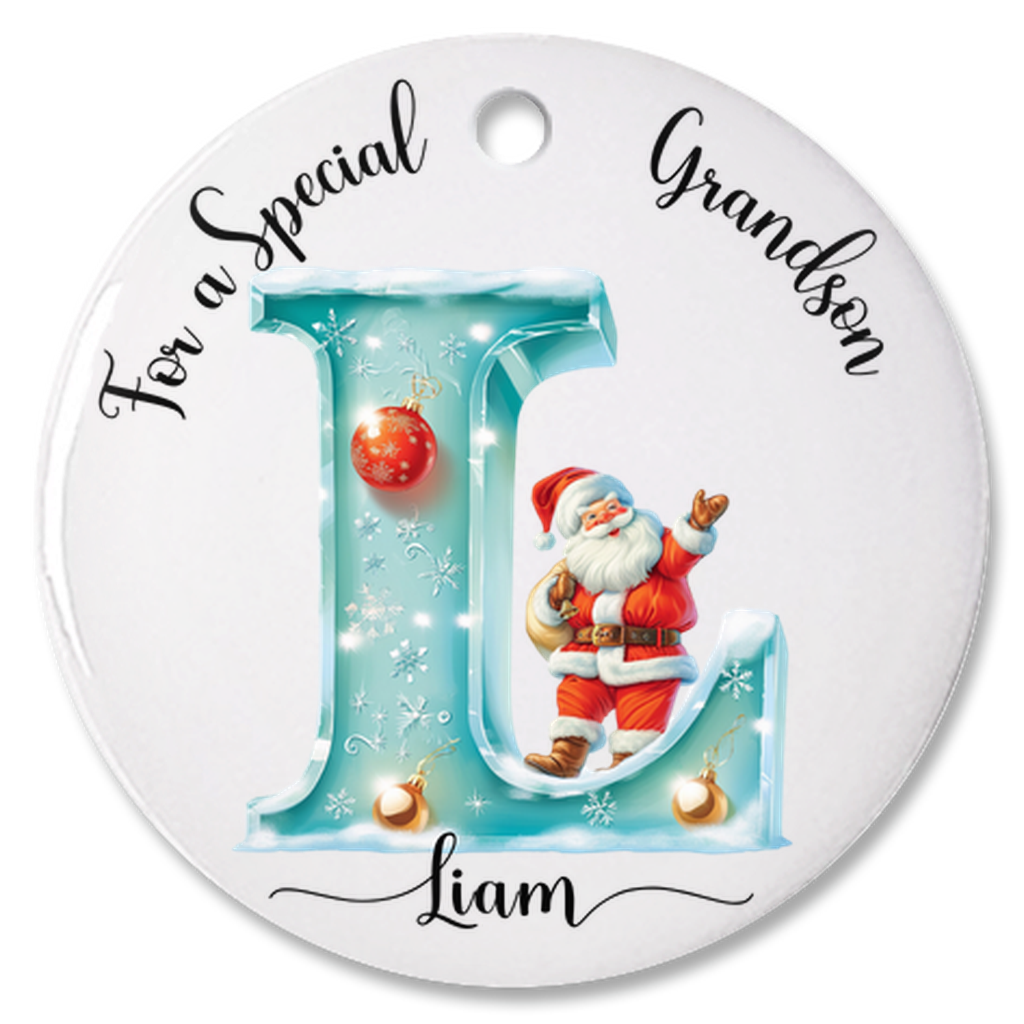 Personalized Christmas Ice Alphabet Grandson Christmas Tree Porcelain Ornament For A Special Grandson Bauble, Christmas Keepsake