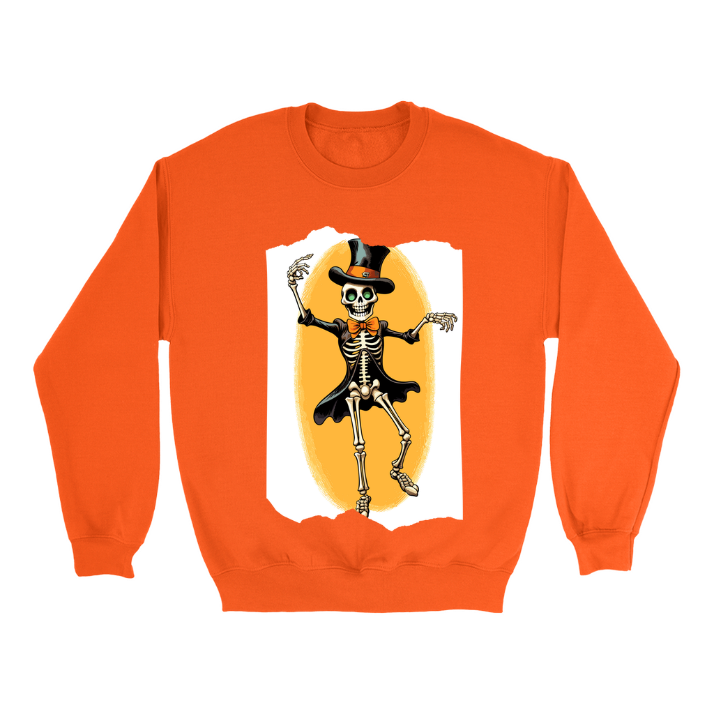 Explore our bewitching collection of Halloween sweatshirts, showcasing the mysterious allure of a dancing skeleton on the front.