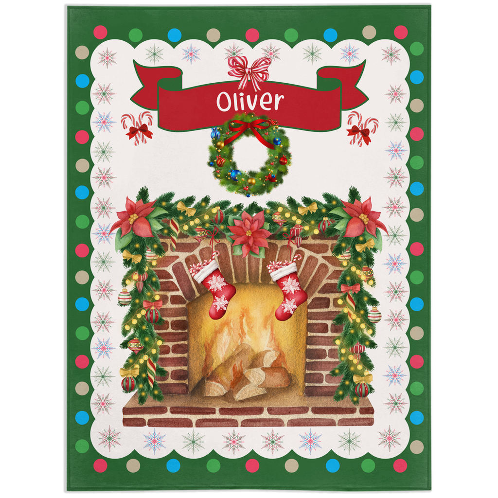 Personalized Children’s Christmas Fireplace Plush Minky Blanket, Soft Minky Baby Blanket, 30x40”, 50x60”, 60x80” Kids Throw Blanket.