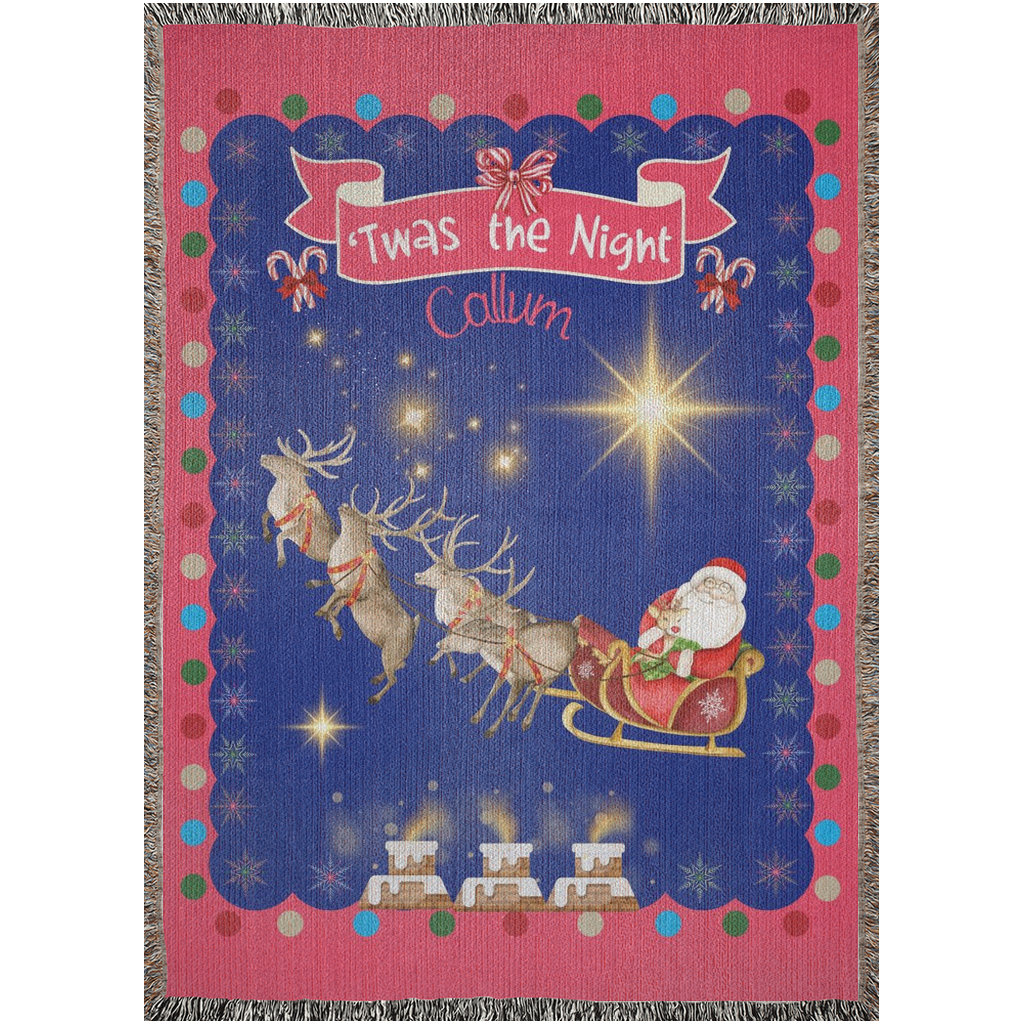 Personalized Custom Jacquard Woven Children’s Christmas Luxurious Blanket, Personalized Santa's Sleigh Ride Keepsake Throw, Stocking Filler to Capture Special Moments