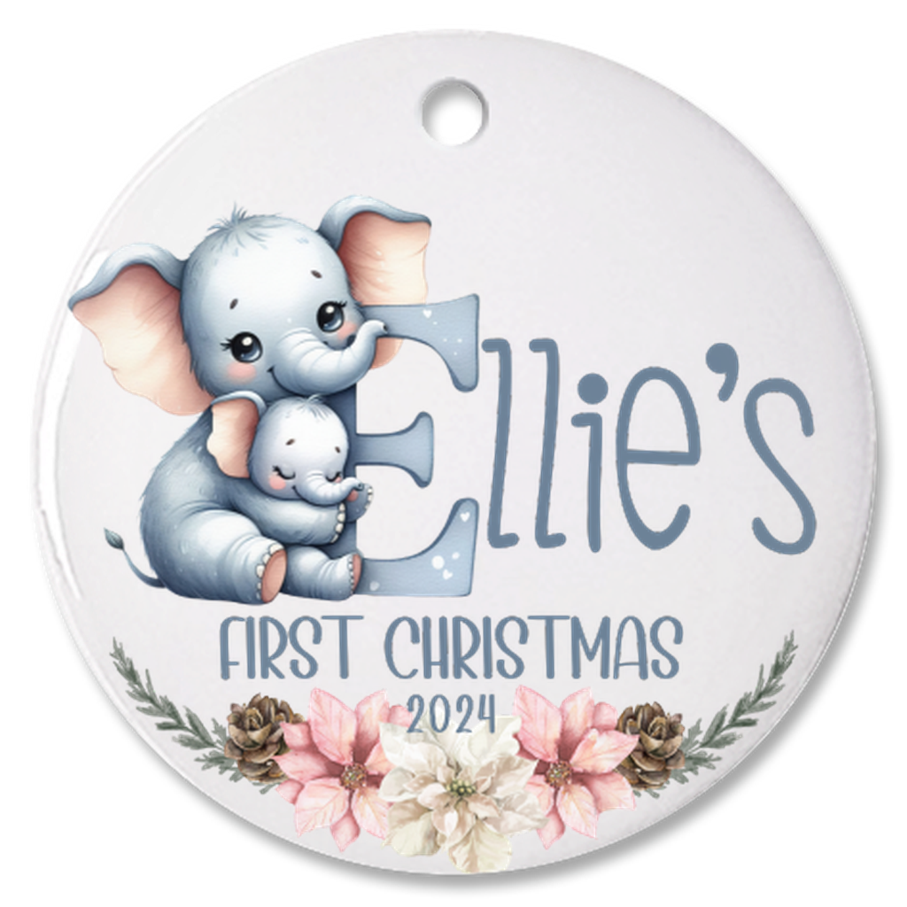 Personalized, Customized Baby’s First Christmas Tree Porcelain Animal Alphabet Ornament, Baby’s 1st Christmas Bauble, Baby’s Christmas Keepsake