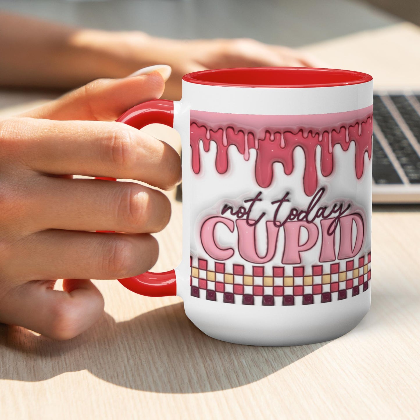 Love Unleashed: Not Today Cupid Valentine's Two-Tone Mugs - A Symphony of Colors on Glossy White Canvas, Sip Romance Daily!