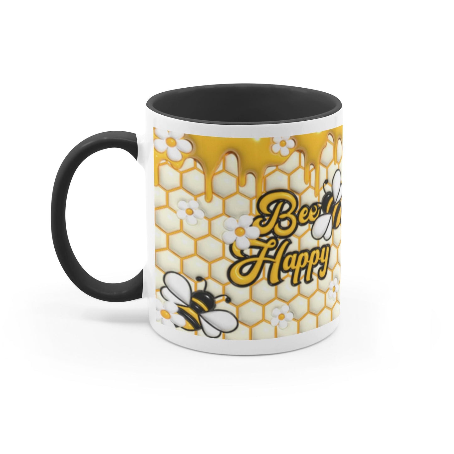 Buzzing with Inspiration: Inflated Bee-Themed Inspirational Mugs – “Bee Happy”
