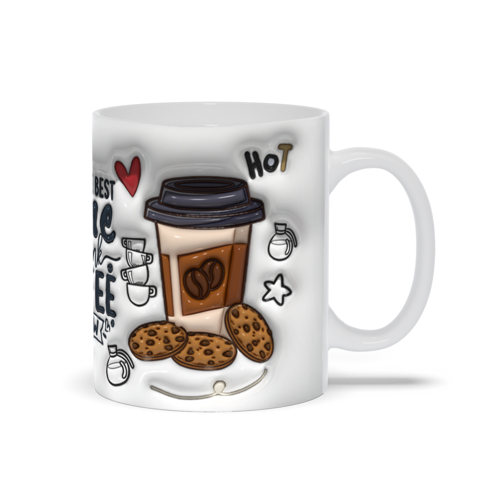 Puff of Joy: Whimsical Inflated Ceramic Mugs Collection - "The Best Time To Drink Coffee Is Now"